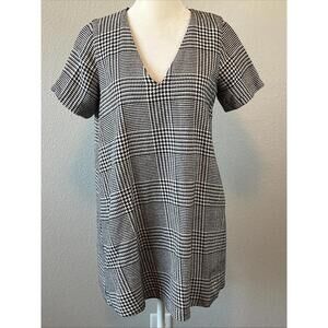 Zara TRF Collection Plaid VNeck Shift Dress Black/White Size Small
